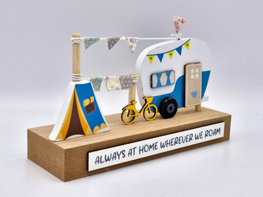 Wooden Caravan Ornament "Always at Home Wherever We Roam"