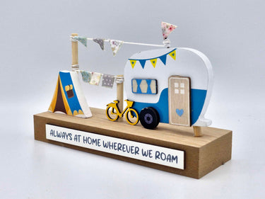 Wooden Caravan Ornament "Always at Home Wherever We Roam"