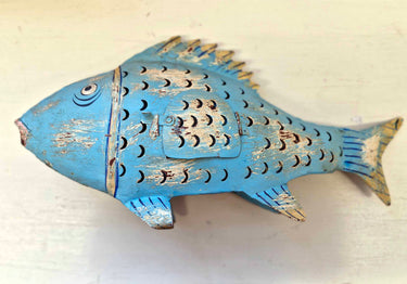 Rustic Blue Metal Fish Tea-light