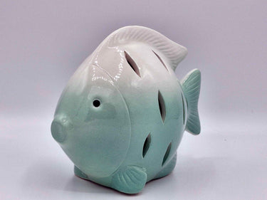 Light-up Ceramic Fish Ornament In Green & White