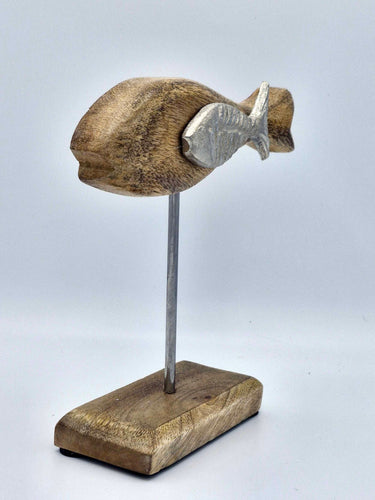 Rustic Fish Ornament In Wood & Metal