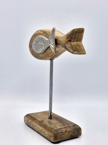 Rustic Fish Ornament In Wood & Metal