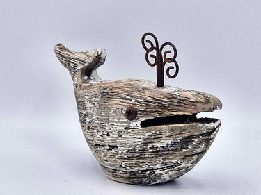 Rustic Whale Ornament In Wood & Metal