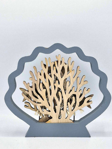 Wooden Fish & Coral Scene With Scalloped Shell Edge