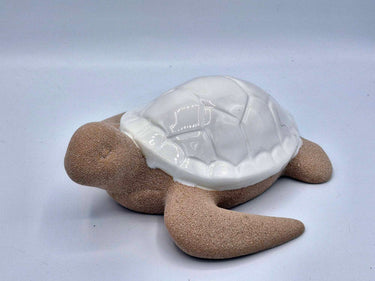 Ceramic Turtle Ornament In Sand & White