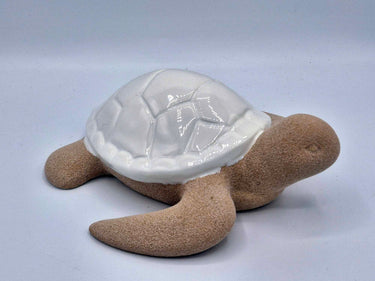 Ceramic Turtle Ornament In Sand & White