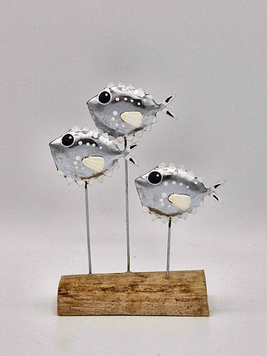 Silver Pufferfish Trio Ornament
