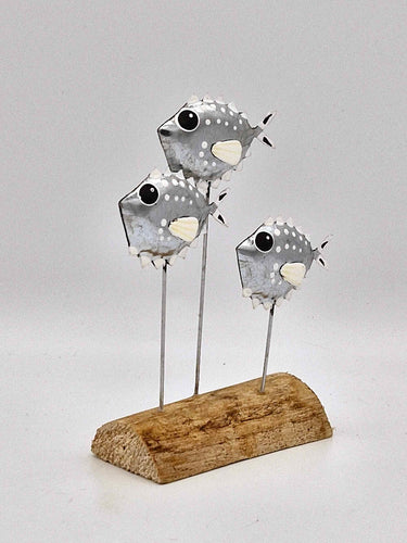 Silver Pufferfish Trio Ornament