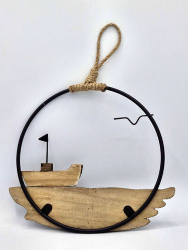 Hanging Fishing Trawler & Gull Wall Art