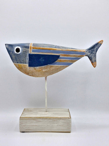 Blue Resin Fish Ornament - Wooden Effect