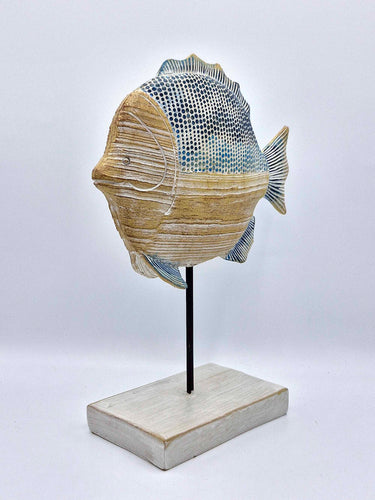 Blue Resin Fish Ornament - Wooden Effect