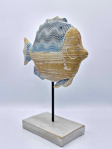 Blue Resin Fish Ornament - Wooden Effect