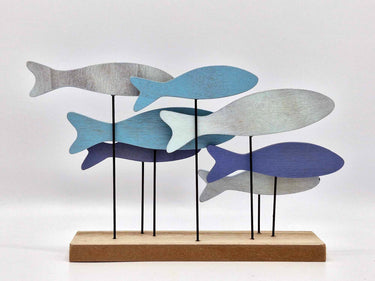 Blue & Green Wooden Fish Ornament - Small, Slimline