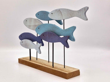 Blue & Green Wooden Fish Ornament - Small, Slimline