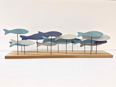Blue & Green Wooden Fish Ornament - Large, Slimline