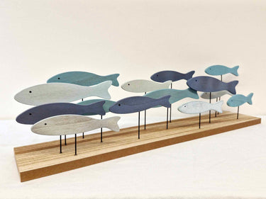 Blue & Green Wooden Fish Ornament - Large, Slimline