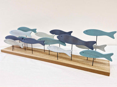 Blue & Green Wooden Fish Ornament - Large, Slimline