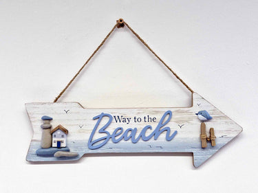 Wooden Hanging Arrow Sign "Way To The Beach"