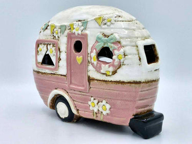 Ceramic Pink Rustic Caravan Tea Light Holder
