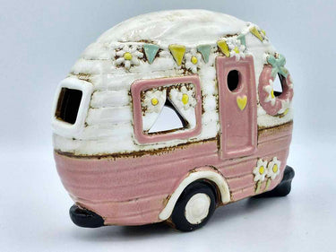 Ceramic Pink Rustic Caravan Tea Light Holder
