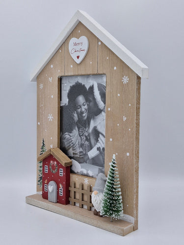 Wooden Photo Frame "Red Festive Cottage"