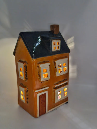 Large Orange Ceramic Tealight House