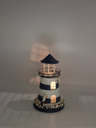 White & Dark Blue Metal Lighthouse Tealight