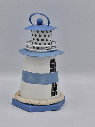 White & Blue Metal Tealight Lighthouse