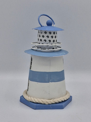 White & Blue Metal Tealight Lighthouse