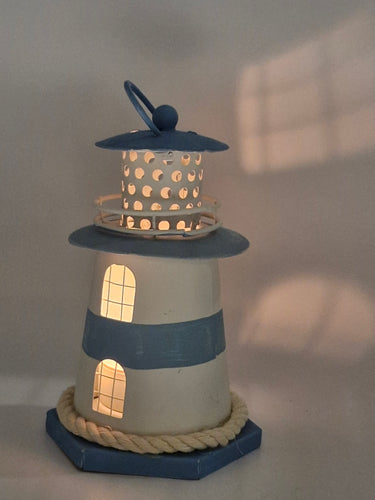 White & Blue Metal Tealight Lighthouse