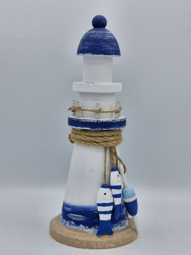 Blue & White Wooden LED Lighthouse