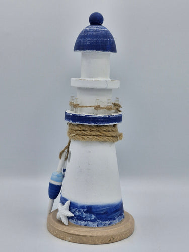 Blue & White Wooden LED Lighthouse