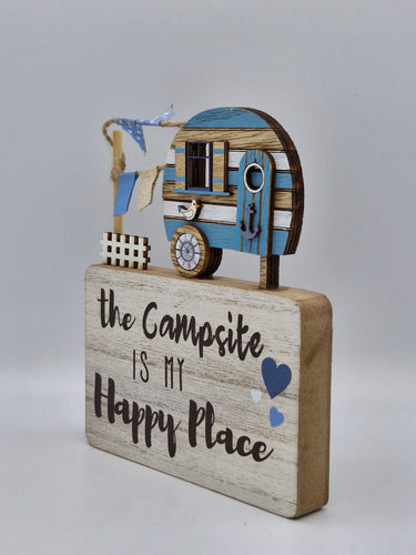 Wooden Caravan Scene: Campsite is my Happy Place