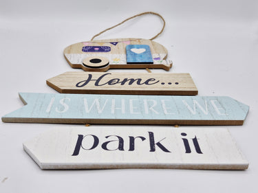 wooden caravan sign