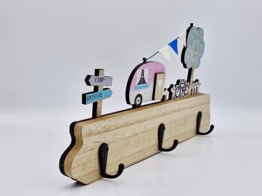 colourful wooden caravan key rack