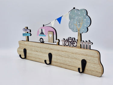 colourful wooden caravan key rack