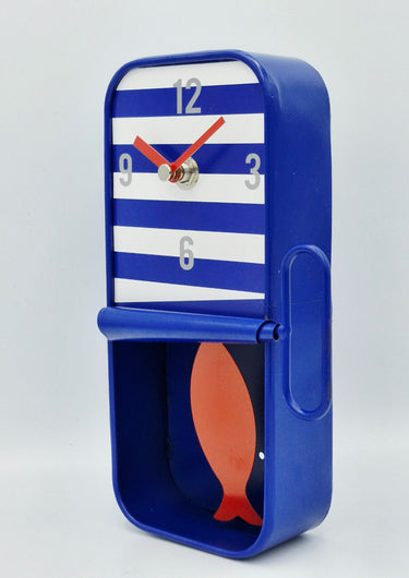 Small Dark Blue and White Sardine Tin Clock