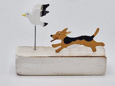 Dog & Seagull Ornament in Wood & Metal