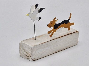 Dog & Seagull Ornament in Wood & Metal