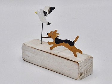 Dog & Seagull Ornament in Wood & Metal