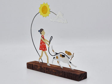 Dog Walker Ornament in Wood & Metal