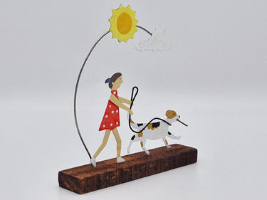 Dog Walker Ornament in Wood & Metal