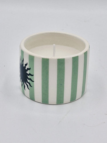 Green Stripy Ceramic Soleil Candle Jar