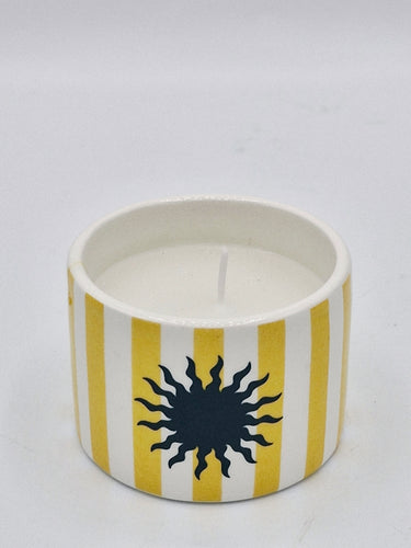 Yellow Stripy Ceramic Soleil Candle Jar