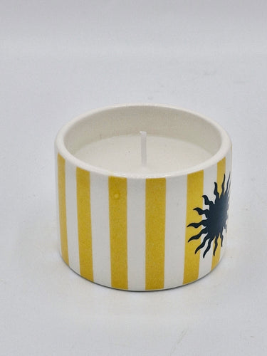 Yellow Stripy Ceramic Soleil Candle Jar