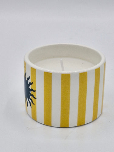 Yellow Stripy Ceramic Soleil Candle Jar