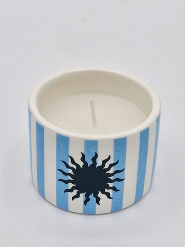 Blue Stripy Soleil Ceramic Candle Jar