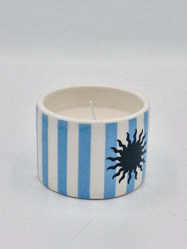 Blue Stripy Soleil Ceramic Candle Jar