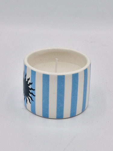 Blue Stripy Soleil Ceramic Candle Jar