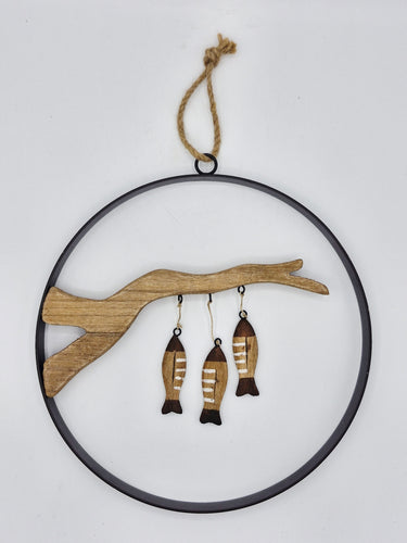 Metal & Wood Hanging Fish Wall Art